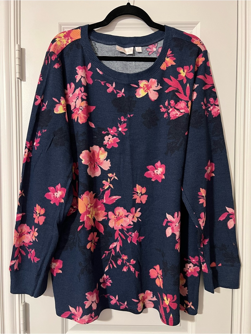 Navy Floral Waffle Top